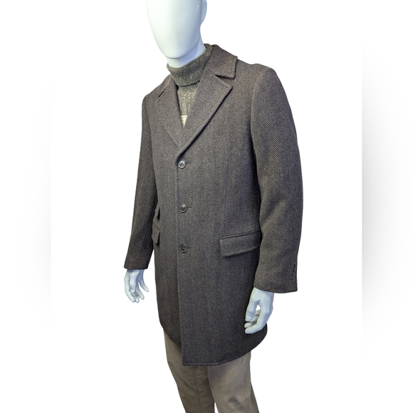 Wool Cashmere Herringbone Overcoat, Black & Brown, Weather Report, Size 38R / M - Picture 6 of 13